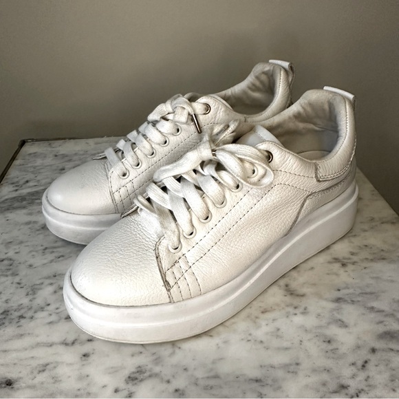 Zara Real Leather White Chunky Platform Sneakers - Picture 1 of 9